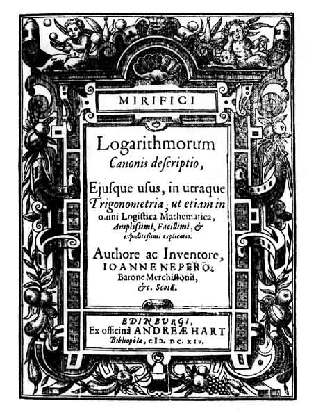 Portada del trabajo original de John Napier de 1614