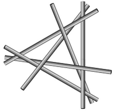Seis cilindros infinitos tocándose mutuamente. La configuración consiste en un triángulo con sus tres alturas (rectas que unen cada vértice con el lado opuesto siendo perpendiculares a éste).