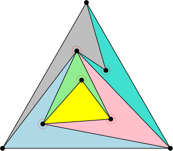 El triángulo de antes rellenado con bumeranes... y un triángulo.